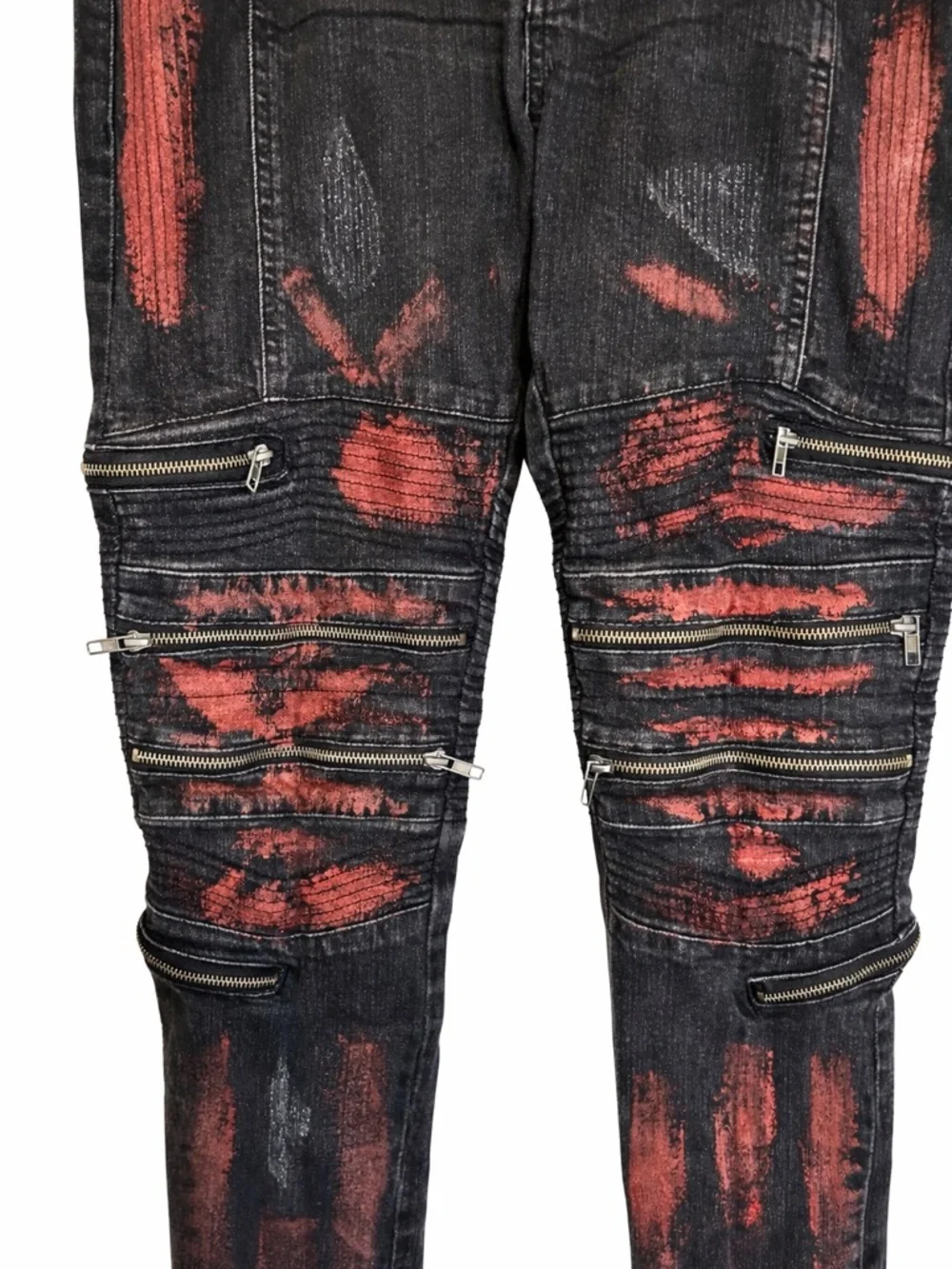 Refuel Black Red Moto Biker Jeans 36x32 Distressed Zip Streetwear Y2K Punk - Picture 3 of 6
